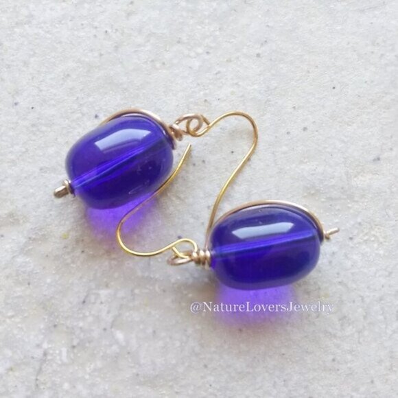 Cobalt Blue & Gold Chain Set - Chunky Bracelet & Earrings - Casual & Trendy! - Picture 4 of 10